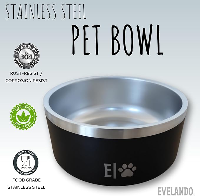 EVELANDO® Premium Dog Food Bowl 32 oz Stainless Steel 4 Cups Small Medium Dog Bowls Non Slip &amp; BPA-Free S M L Pet Water Bowl Platos para Perros Indoor Outdoor Pet Dish Feeder Water and Food Dish