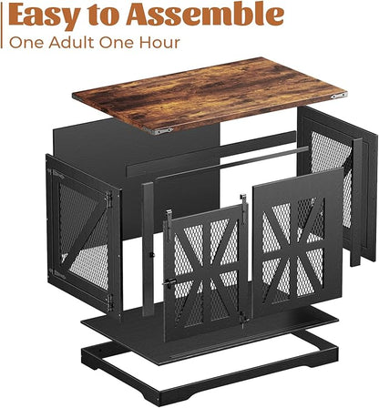 VOPEAK 43.3" XL Dog Crate Furniture, Chew Resistant Dog Crate for Medium Large Dogs, Heavy Duty Extra Large Dog Crate Dog Kennel Indoor with Double Doors, Wooden End Table for Living Room, Black