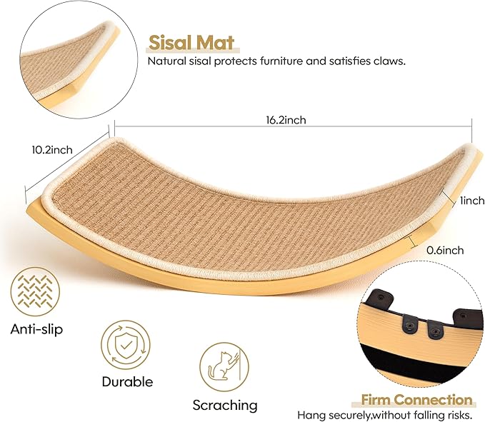Cat Wall Shelves with Sisal Pads, 4-Piece Wooden Cats Furniture Set with Cat Window Perch, Flat Shelf &amp; Sisal-Clad Steps for Climbing and Scratching