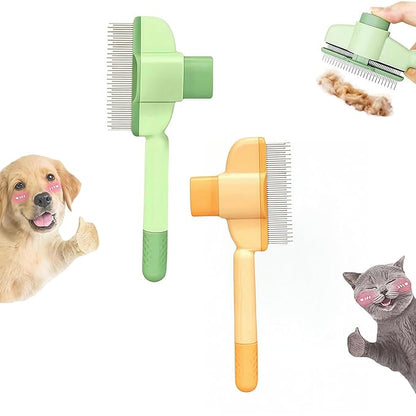 Zen Brush for Cats &amp; Dogs, Avatore Zenbrush Pet Comb, Self-Cleaning Grooming Brush, Stainless Steel Teeth for Shedding Hair Removal 2-pack (Green+Yellow)