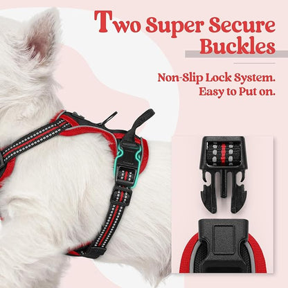 rabbitgoo Dog Harness No Pull with 2 Leash Clips, Adjustable Soft Padded, Reflective Oxford No Choke Pet Vest with Easy Control Handle for Puppy, Black &amp; Red, XS