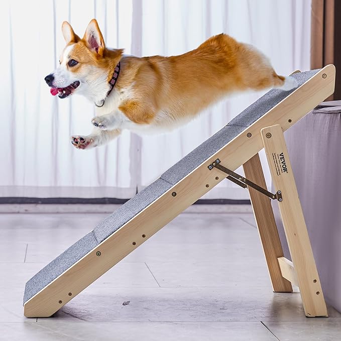 VEVOR Wood Pet Stairs/Pet Steps, 2-in-1 Foldable Wooden Dog Stair for Beds, Sofa and Cars, Dog Stairs &amp; Ramp with 4 Steps for Small Medium Large Pet, up to 150 lbs