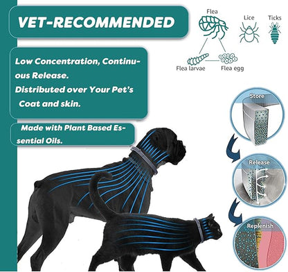Flea and Tick Collar for Dogs and Cats - Safe and Natural Prevention and Control of Pests on Puppies and Kittens - Waterproof - Free Comb - 2-Pack (13.8 in &amp; 27.5 in)