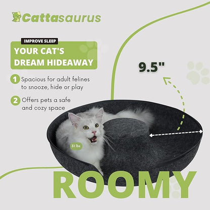 CATTASAURUS Peekaboo Cat Cave for Multiple &amp; Large Cats Up to 30-45 Lbs, Scratch Detachable &amp; Washable Tunnel Bed, Comfy Donut Cat Cave (Dark Gray, Jumbo)