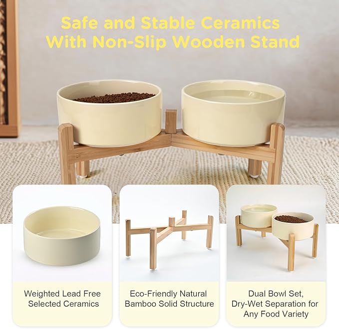 SPUNKYJUNKY Elevated Dog Bowls Ceramic, 7.3&