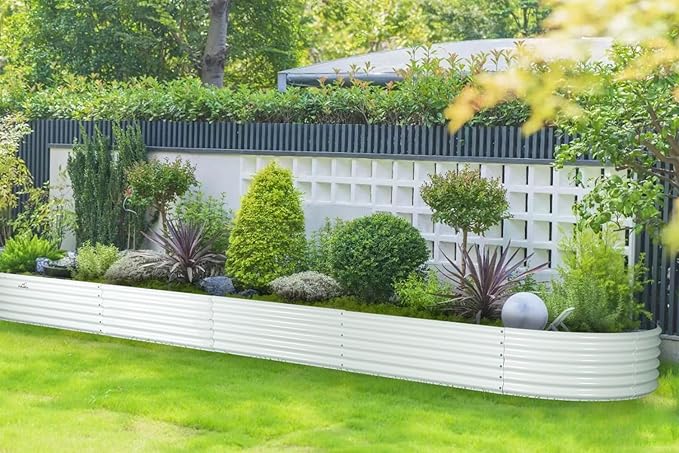 A ANLEOLIFE 12X3X1.5 ft Galvanized Raised Garden Beds Outdoor, Oval Extra Large Metal Planter Box for Planting Vegetables Flowers Herb, Anti-Rust &amp; Easy-Setup, Antique White