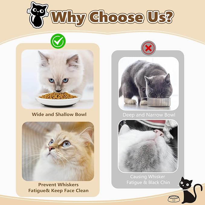 Ceramic Cat Food Bowls - 8 Pack Shallow Plates for Wet Food, Whisker-Friendly Feeding Dish with Non-Slip Silicone Base, Microwave &amp; Dishwasher Safe for Indoor Cats &amp; Kittens