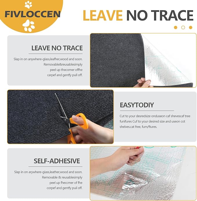 78.7"x15.8"Self-Adhesive Climbing Cat Scratch Protector Pads - Trimmable Furniture Guard for Sofa, Walls &amp; Floors, DIY Cat Tree/Tower/Bed, Replaceable Scratch-Resistant Mats (Dark Gray)