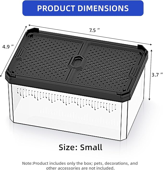 High-Transparency Reptile &amp; Insect Enclosure Terrarium with Magnetic Door, Excellent Ventilation, Easy Cleaning, and Strong, Long-Lasting Build for Gecko, Tarantula, Hermit Crab (7.5x4.9x3.7 Inch)