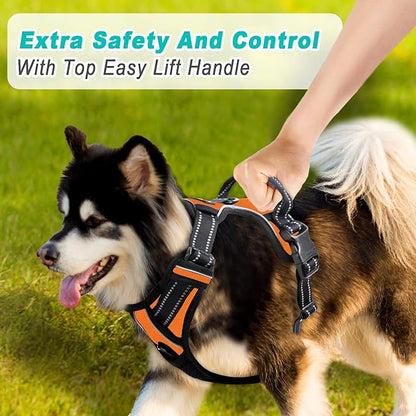 BARKBAY No Pull Dog Harness Large Step in Reflective Dog Harness with Front Clip and Easy Control Handle for Walking Training Running(Orange,M)