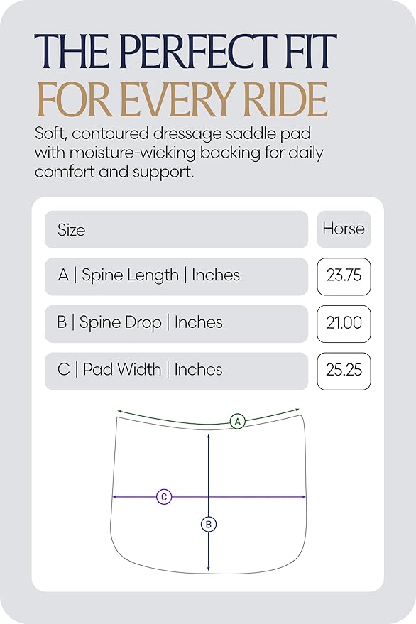 Equinavia Harstad Dressage Saddle Pad | Classic &amp; Durable | Moisture-Wicking Tricot Backing