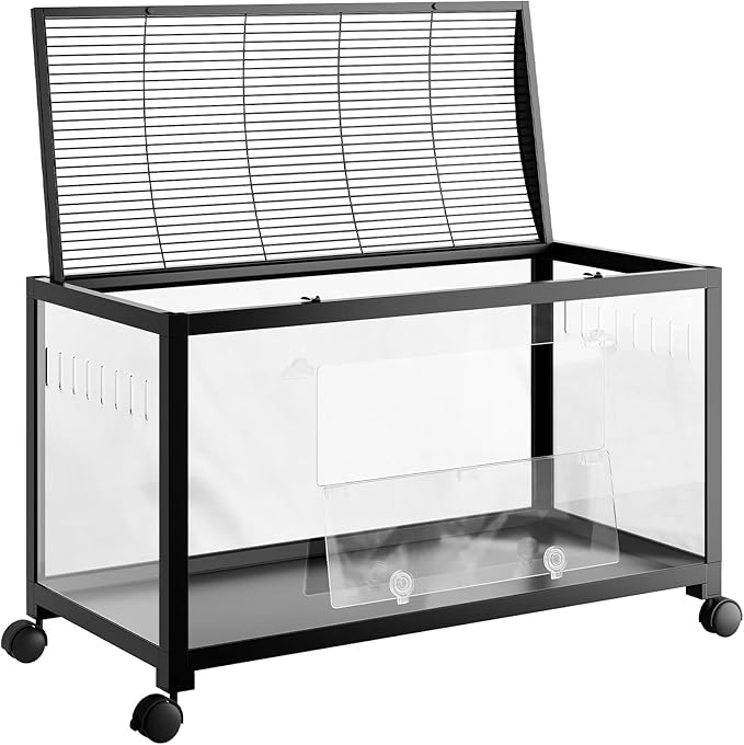 Large Metal Hamster Enclosure Rat Cage with 360 Viewing Acrylic Sides, Ventilated Front Door &amp; Openable Top, Portable Hamster Tank for Guinea Pig, Chinchilla, Gerbil, 37.8&