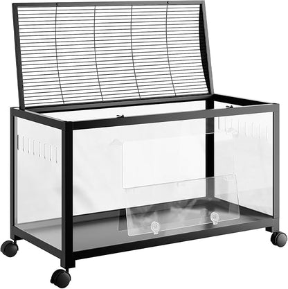 Large Metal Hamster Enclosure Rat Cage with 360 Viewing Acrylic Sides, Ventilated Front Door &amp; Openable Top, Portable Hamster Tank for Guinea Pig, Chinchilla, Gerbil, 37.8&