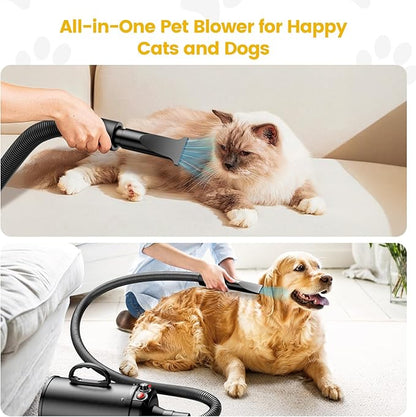Dog Dryer, 5.2HP/3800W High Velocity Dog Hair Dryer with 4 Nozzles, Stepless Adjustable Speed &amp; Temperature Control, Low Noise Professional Dog Grooming Dryer (Black)