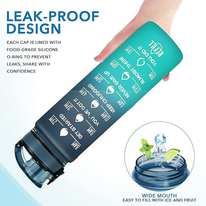 Enerbone Water Bottle, Leakproof BPA &amp; Toxic Free, Motivational Water Bottle with Times to Drink and Straw, Fitness Sports Water Bottle with Strap for Office, Gym, Outdoor Sports