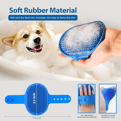 4Piece Dog Grooming Brush Set with Grooming Gloves, Deshedding Comb &amp; Massage Bath Brush - Multifunctional Pet Hair Removal Tools for Shedding, Bathing, Brushing (Blue)