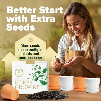 HOME GROWN 𝗣𝗥𝗘𝗠𝗜𝗨𝗠 𝗛𝗘𝗥𝗕 𝗞𝗜𝗧 8 Herb Seeds Garden Kit, Complete Indoor Planter Gift with Basil Cilantro Mint &amp; More, Unique Kitchen Growing Set for Women Men, Birthday Housewarming Present