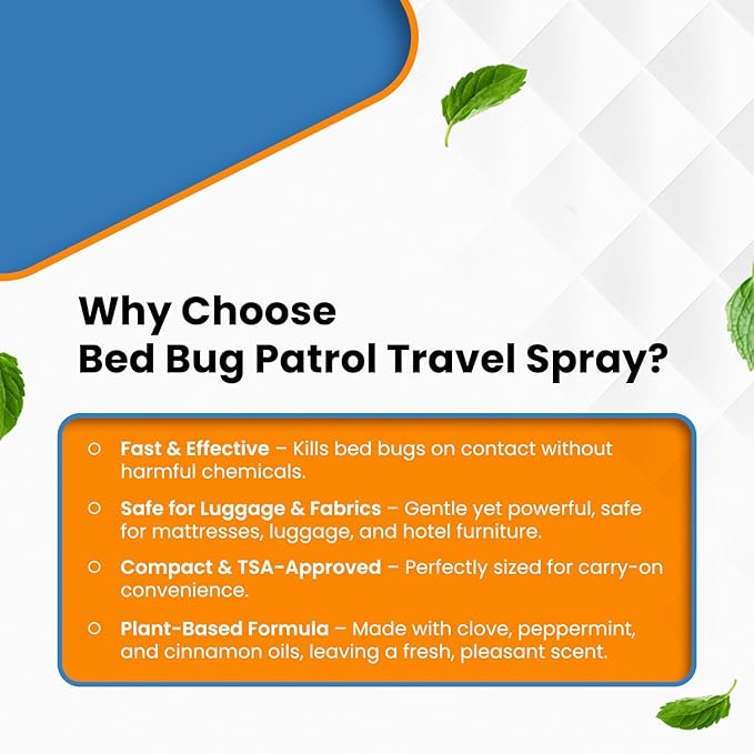 Natural Bed Bug Killer – 3 Pack (3oz Each) Travel Spray – Non-Toxic, TSA Safe, Child &amp; Pet Friendly Formula for Airbnb, Luggage, Hotels, Rideshare, and Work Trips
