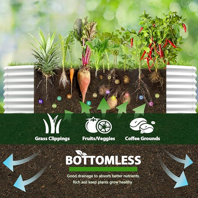 A ANLEOLIFE 8X4X2 ft Galvanized Raised Garden Beds Outdoor, Oval Large Metal Deep Root Planter Box for Planting Vegetables Flowers Herb, Anti-Rust &amp; Easy-Setup, Antique White
