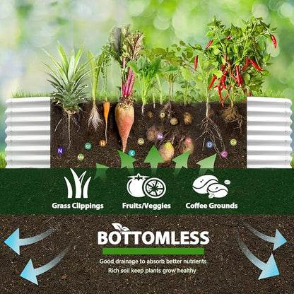 A ANLEOLIFE 8X4X2 ft Galvanized Raised Garden Beds Outdoor, Oval Large Metal Deep Root Planter Box for Planting Vegetables Flowers Herb, Anti-Rust &amp; Easy-Setup, Antique White