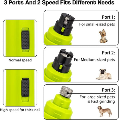 Casfuy Dog Nail Grinder Upgraded - Professional 2-Speed Electric Rechargeable Pet Nail Trimmer Painless Paws Grooming &amp; Smoothing for Small Medium Large Dogs &amp; Cats (Green)