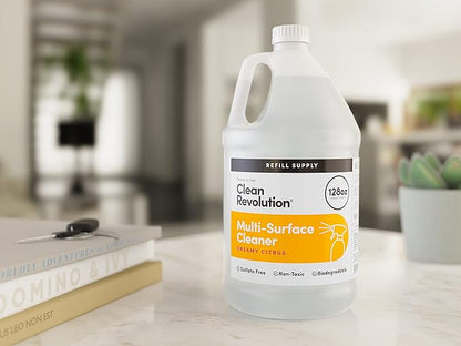 Clean Revolution Multi Surface Cleaner Refill Supply, Non-Toxic, Eco-Friendly &amp; Plant-Based, Ready to Use, Dreamy Citrus, 128 Fl Oz (1 Gallon)