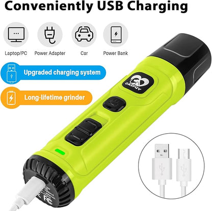 Casfuy Dog Nail Grinder with 2 LED Light - New Version 2-Speed Powerful Electric Pet Nail Trimmer Professional Quiet Painless Paws Grooming &amp; Smoothing for Small Medium Large Dogs(Green)
