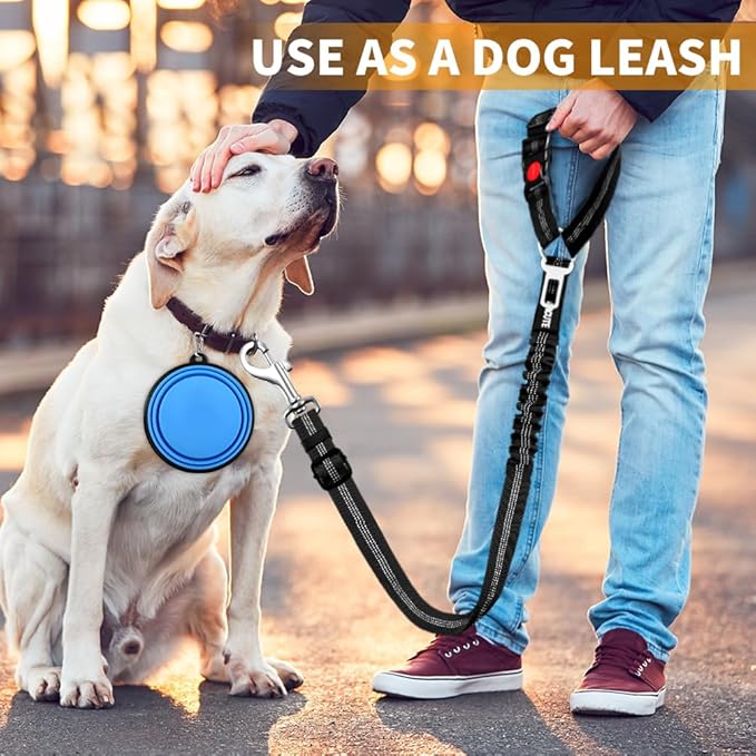 3 Piece Dog Car Seat Belt Set - Retractable Adjustable Pet Seatbelts for Vehicle Headrests - Heavy Duty, Elastic &amp; Durable Car Harness for Dogs