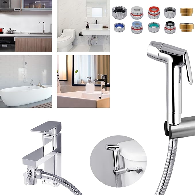 Hibbent Sink Faucet Hose Sprayer Attachment with 10 Adapters - Dual Function Handheld Bidet, Rinser &amp; Shower Head - for Feminine Hygiene, Baby Diaper Cleaning &amp; Pet Bathing