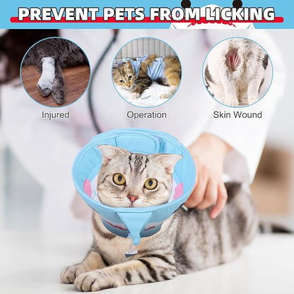 KOOLTAIL Cat Cone Collar, Adjustable Soft Comfortable Cat Recovery Collar to Stop Licking, Foldable Donut Water Resistant Pet Cone for Small Large Cats Kittens After Surgery Shark M