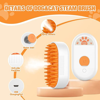 Cat Steam Brush for Shedding,3 in1 Cats Water Spary Comb,Rechargeable Steamy Cat Brush,Spritz Defur Comb for Cats,Silicone Pets Steamer Brushes for Massage,Grooming,Removing Loose Hair Yellowish&amp;White
