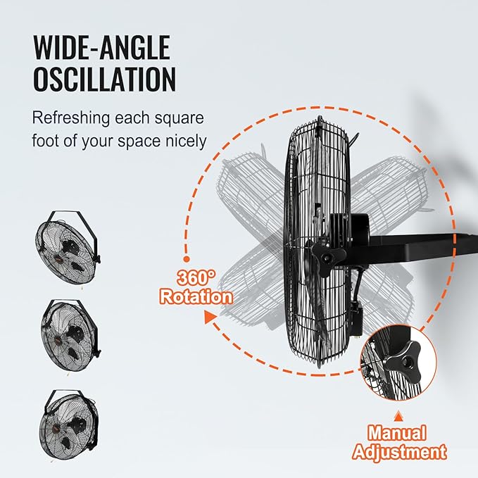 VEVOR 18 Inch Industrial Wall Mount Fan 2PCS, High Velocity 4000 CFM with 3-Speed Manual Control &amp; 360° Tilt Adjustment, for Indoor Use, Warehouse, Workshop, Basement, and Commercial Spaces