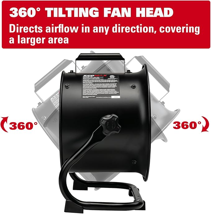 10-Inch High-Velocity Drum Air Circulator Fan, Heavy-Duty Shop Fan with 3-Speed &amp; 360° Tilting Floor Fan for Warehouse, Industrial, Workshop