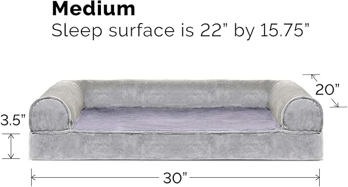 Furhaven Orthopedic Dog Bed for Medium/Small Dogs w/ Removable Bolsters &amp; Washable Cover, For Dogs Up to 35 lbs - Faux Fur &amp; Velvet Sofa - Smoke Gray, Medium