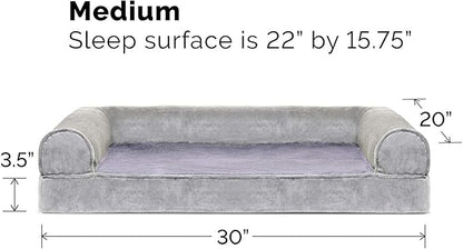 Furhaven Orthopedic Dog Bed for Medium/Small Dogs w/ Removable Bolsters &amp; Washable Cover, For Dogs Up to 35 lbs - Faux Fur &amp; Velvet Sofa - Smoke Gray, Medium