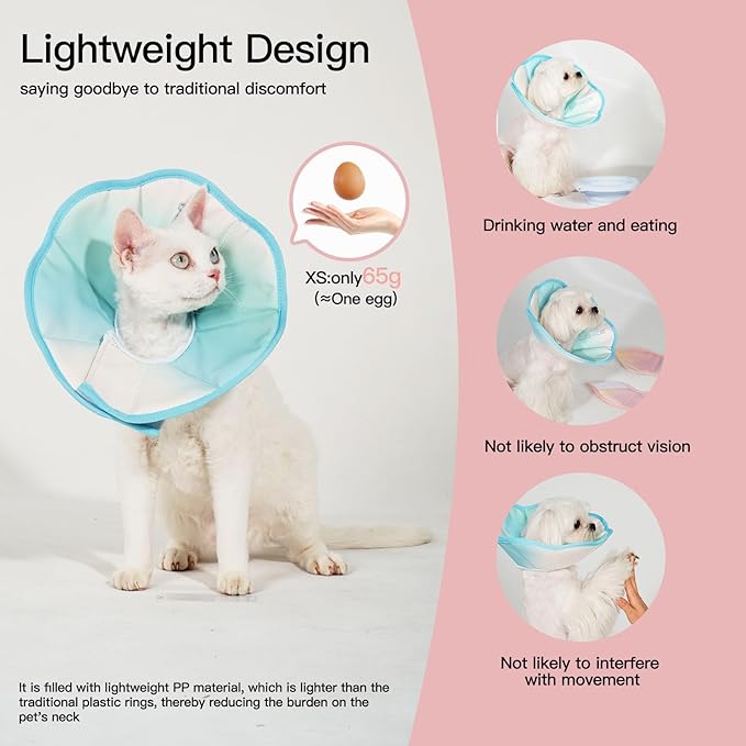 Touchdog Foldable Dog Cone Collar for Cats &amp; Dogs - Adjustable Soft Recovery Collar with Waterproof PU Coating, Lightweight Design, 24.5cm/9.6in Wide Barrier (Blue Gradient Color, XL)