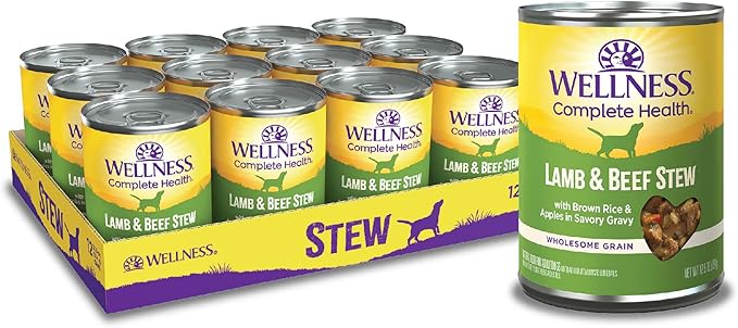 Wellness Complete Health Thick &amp; Chunky Natural Canned Wet Dog Food, Lamb &amp; Beef Stew, 12.5-Ounce Can (Pack of 12)