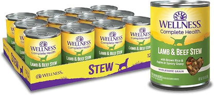 Wellness Complete Health Thick &amp; Chunky Natural Canned Wet Dog Food, Lamb &amp; Beef Stew, 12.5-Ounce Can (Pack of 12)