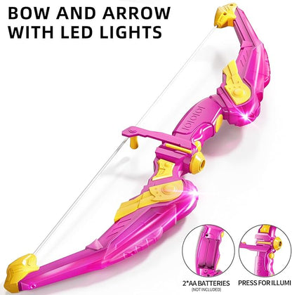 TEMI Bow and Arrow Set for Kids - Archery Toy Set - LED Light Up with Suction Cup Arrows, Target &amp; Quiver, Indoor and Outdoor Toys for Children Boys Girls