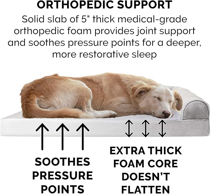 Furhaven Orthopedic Dog Bed for Large Dogs w/ Removable Bolsters &amp; Washable Cover, For Dogs Up to 125 lbs - Faux Fur &amp; Velvet Sofa - Smoke Gray, Jumbo Plus/XXL