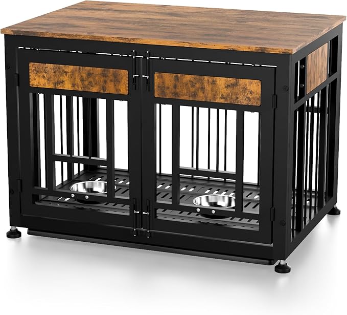 Dog Crate Furniture End Table 38 Inch Hidden Kennel Cabinet with Removable Tray, Thickened Metal Frame Dog Cage, Dual-Purpose Pet House &amp; Nightstand for Living Room