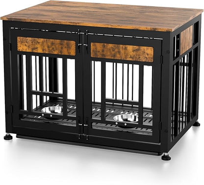 Dog Crate Furniture End Table 38 Inch Hidden Kennel Cabinet with Removable Tray, Thickened Metal Frame Dog Cage, Dual-Purpose Pet House &amp; Nightstand for Living Room