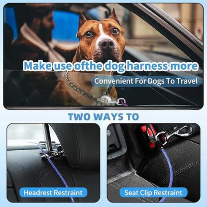 Dog Seat Belt Harness for Car,Dog Seatbelt of Coated Wire Leash Safety Restraint,No Chew Tether Cable Vehicle,Double Clips &amp; Latch(Blue, 32 inch/80 CM)