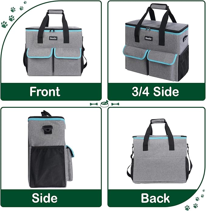 Large Pet Travel Bag Organizer - Dog &amp; Cat Tote with Food Containers, Bowls, Feeding Mat, Perfect for Camping, Hiking (Multi-Pocket Design)