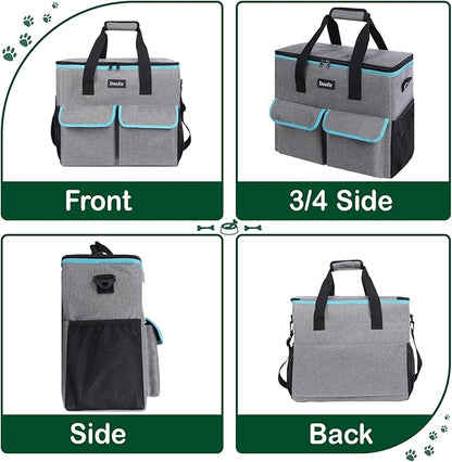 Large Pet Travel Bag Organizer - Dog &amp; Cat Tote with Food Containers, Bowls, Feeding Mat, Perfect for Camping, Hiking (Multi-Pocket Design)