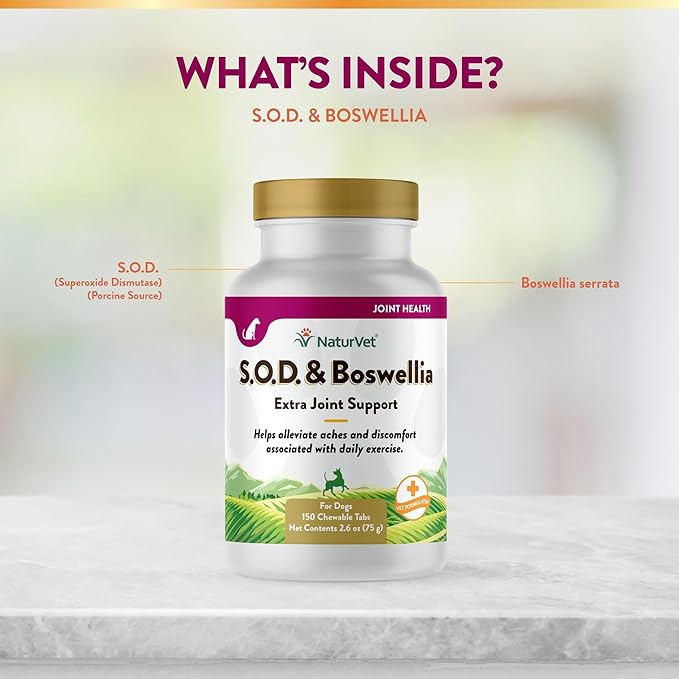 NaturVet S.O.D. &amp; Boswellia Extra Joint Support Dog Supplement – Dog Hip Supplement – Helps Alleviate Aches, Pain – for Dog Flexibility, Healthy Joint Function – 150 Ct. Chewable Tablets