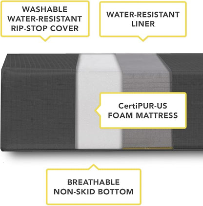 K9 Ballistics Tough Ripstop Orthopedic Rectangle Dog Bed Removable Washable Cover, Solid Orthopedic Foam for Large Dogs 40"x34", Obsidian Black