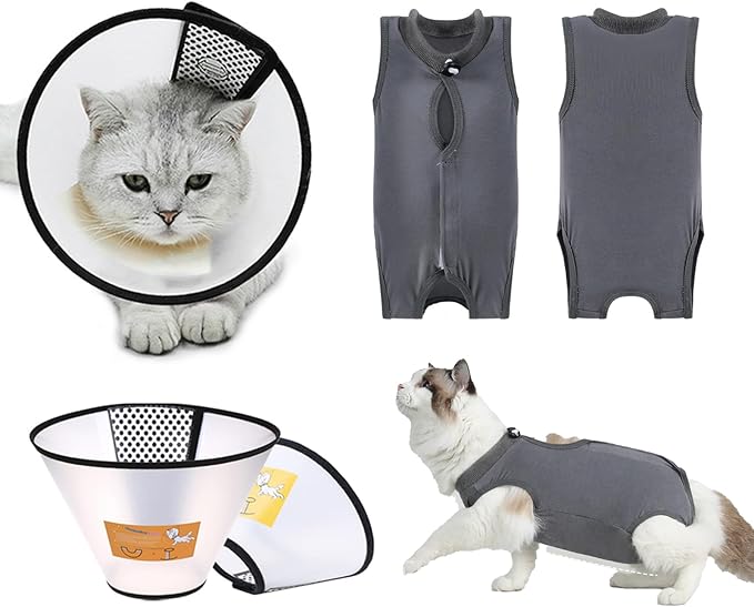 Yanniwani Cat Recovery Collar - Waterproof, Anti-bite &amp; Anti-lick Wound Healing Safe, Adjustable Elizabethan Collar for Cats After Surgery (Black, M)
