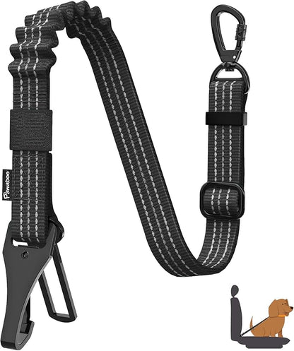 Pawaboo Dog Seatbelt for Car, 3-in-1 Dog Seat Belt Bungee, Shockproof Dogs Tether for Car with Buckle &amp; Hook Latch, Adjustable Reflective Dogs Cars Harness Leash with 360° Lockable Buckle, Black