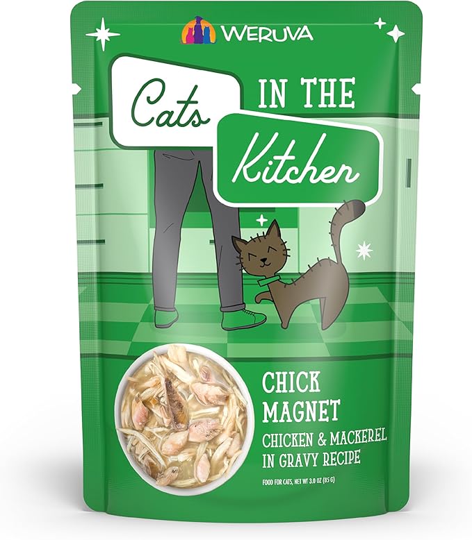 Weruva Cats in The Kitchen, Chick Magnet with Chicken &amp; Mackerel in Gravy Cat Food, 3oz Pouch (Pack of 12)